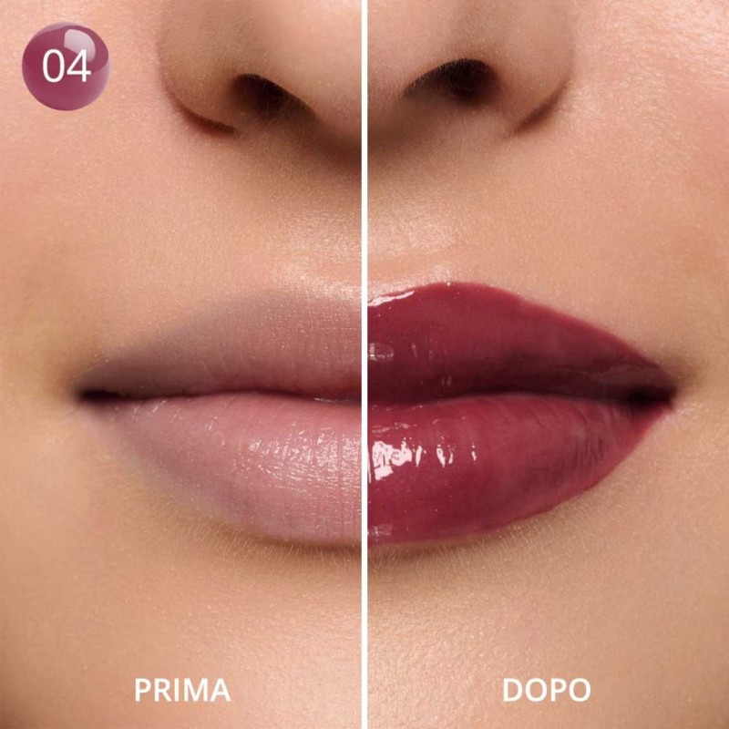 effetto prima e dopo Goovi Tinted Lip Treatment Tinta Labbra Lucida Effetto Rimpolpante Colore 04 Berry Crush 10ml