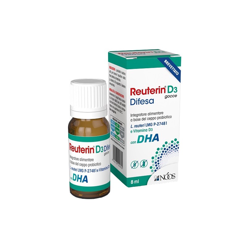 confezione di Reuterin D3 Difesa Gocce con DHA Integratore per Difese Immunitarie 8ml confezione di Reuterin D3 Difesa Gocce con DHA Integratore per Difese Immunitarie 8ml