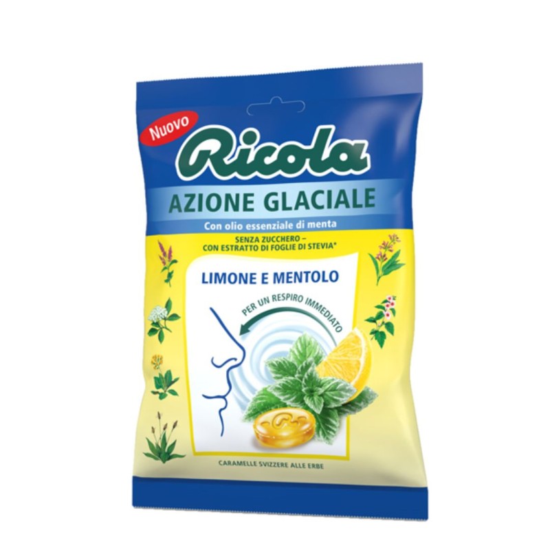 Formato di Ricola Caramelle Azione Glaciale Limone Menta per Gola e Alito Fresco 70g Formato di Ricola Caramelle Azione Glaciale Limone Menta per Gola e Alito Fresco 70g