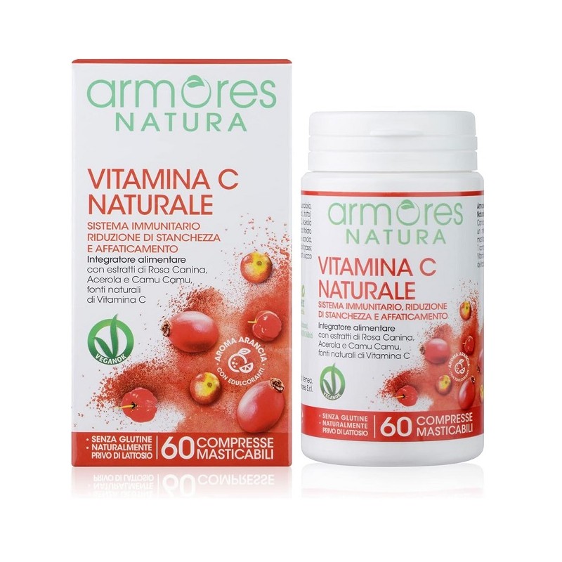 confezione di Armores Natura Vit C Naturale Bipack per Difese Immunitarie Bipack 120 Compresse Masticabili