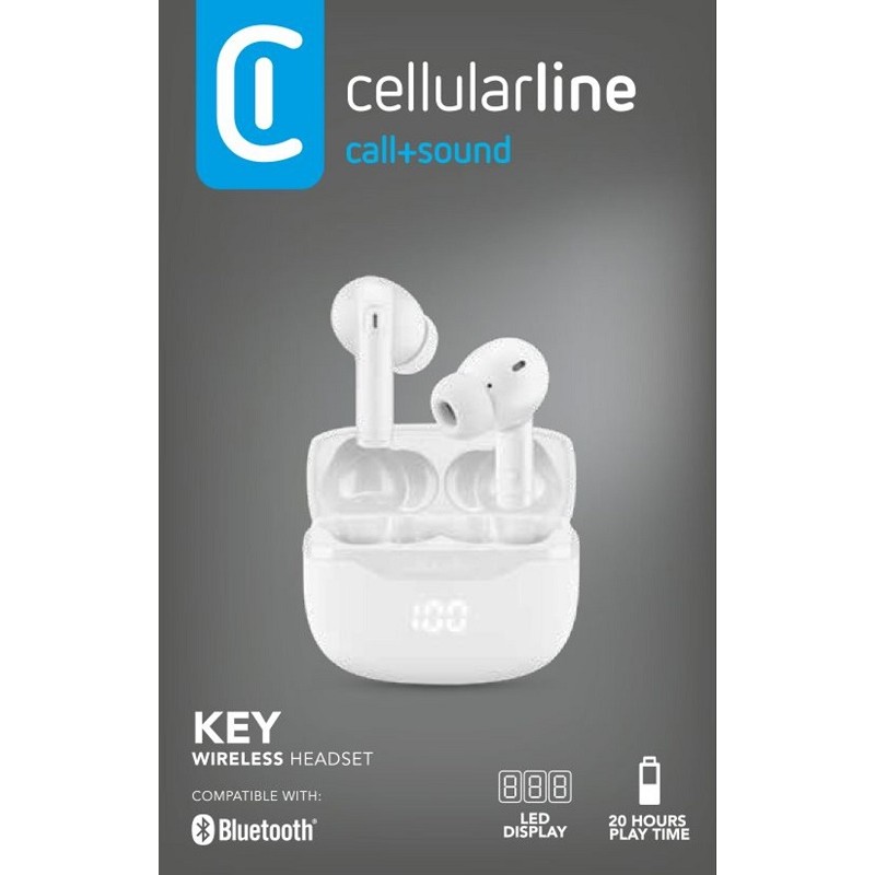 Auricolare Bt Tws Key Universale Bianco per Ascolto Senza Fili 2 Auricolari con Custodia LED