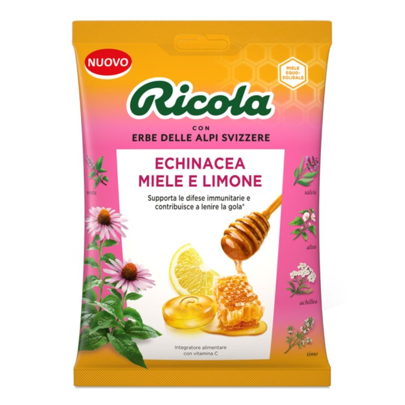 Ricola Caramelle Echinacea Miele & Limone per Gola e Alito Fresco 68g
