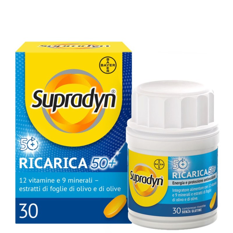 Scatola originale del prodotto Supradyn Ricarica 50+ Integratore Vitamine e Minerali 30 Compresse Scatola originale del prodotto Supradyn Ricarica 50+ Integratore Vitamine e Minerali 30 Compresse