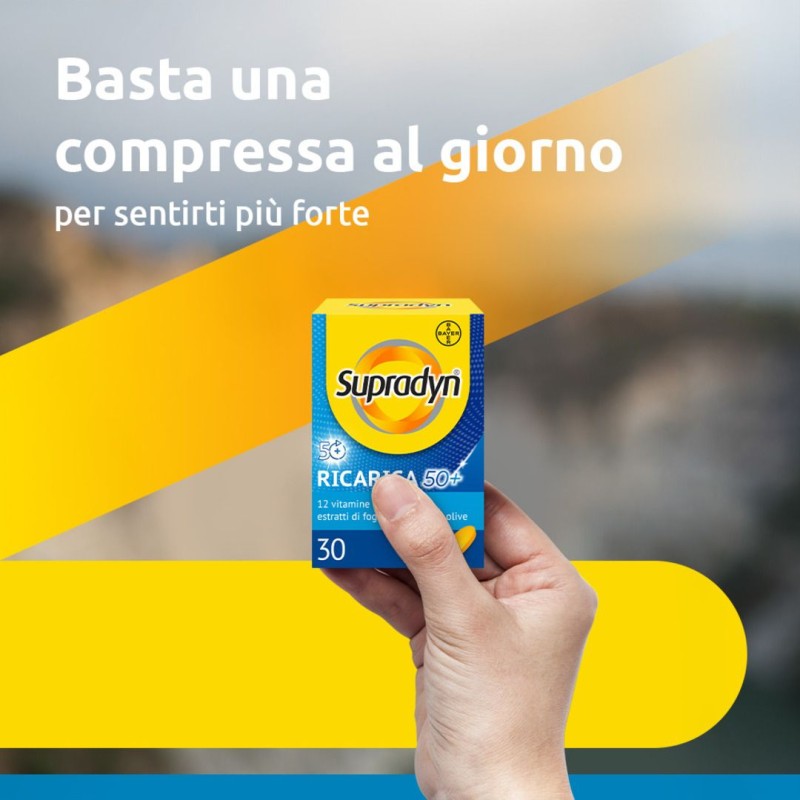 Foto ravvicinata di Supradyn Ricarica 50+ Integratore Vitamine e Minerali 30 Compresse Foto ravvicinata di Supradyn Ricarica 50+ Integratore Vitamine e Minerali 30 Compresse