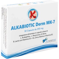 Packaging del prodotto Alkadae Alkabiotic Derm Mk-7 integratore pelle e intestino 30 capsule Packaging del prodotto Alkadae Alkabiotic Derm Mk-7 integratore pelle e intestino 30 capsule