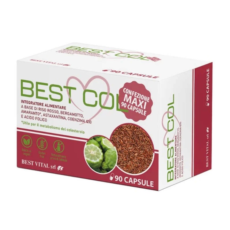 Foto illustrativa del packaging di Best Col Integratore per il Metabolismo del Colesterolo, controllo colesterolo, 90 capsule