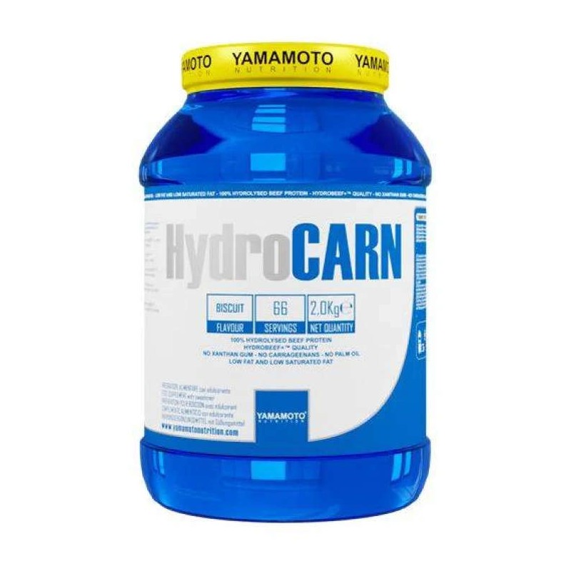 Primo piano di Yamamoto Nutrition HydroCarn Proteine Manzo per Recupero Muscolare 2 Kg Gusto Biscotto