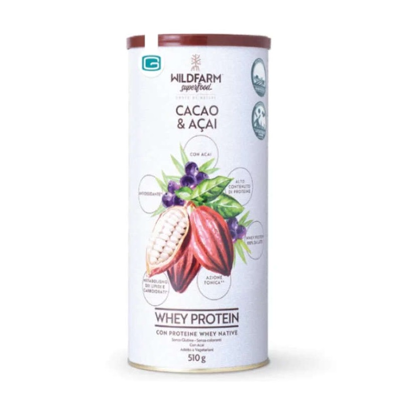 Vista del prodotto: Wildfarm Whey Protein Cacao & Acai Proteine in Polvere per Recupero Muscolare 510 g