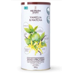 Presentazione grafica di Wildfarm Whey Protein Vaniglia & Matcha per Recupero Muscolare e Benessere 510 g