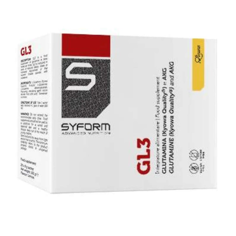 Packaging integro del prodotto Syform GL3 Integratore di aminoacidi per Recupero Muscolare e Mentale 20 Bustine