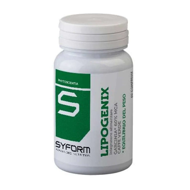 Presentazione grafica di Syform Lipogenix integratore per dimagrire con Garcinia e Caffè Verde 60 compresse Presentazione grafica di Syform Lipogenix integratore per dimagrire con Garcinia e Caffè Verde 60 compresse
