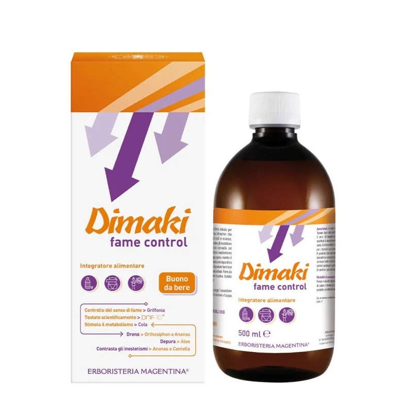 Aspetto del prodotto Erboristeria Magentina Dimakì Fame Control integratore drenante per fame e liquidi 500ml