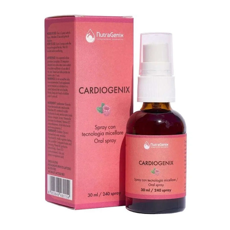 Confezione commerciale diNutragenix Cardiogenix per Benessere del Cuore Spray Sublinguale 30ml