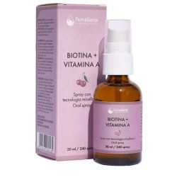 Dettaglio del packaging di Nutragenix Biotina e Vitamina integratore per capelli, unghie e pelle spray 30ml Dettaglio del packaging di Nutragenix Biotina e Vitamina integratore per capelli, unghie e pelle spray 30ml