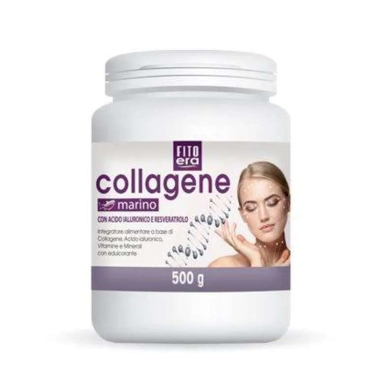 Presentazione grafica di Fitoera Collagene Marino con Acido Ialuronico per Pelle, Capelli e Articolazioni 500 g