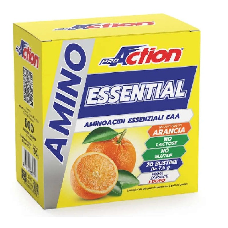 Packaging integro del prodotto ProAction Amino Essential integratore per recupero muscolare 20 bustine