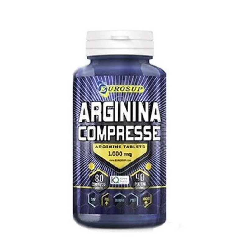 Packaging del prodotto Eurosup Arginina integratore per energia e muscoli 80 compresse Packaging del prodotto Eurosup Arginina integratore per energia e muscoli 80 compresse