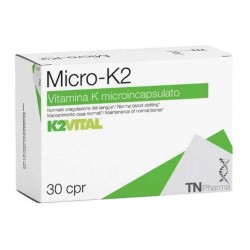 Confezione commerciale diTsunami Micro K2 integratore di vitamina K2 per ossa e coagulazione 30 compresse Confezione commerciale diTsunami Micro K2 integratore di vitamina K2 per ossa e coagulazione 30 compresse
