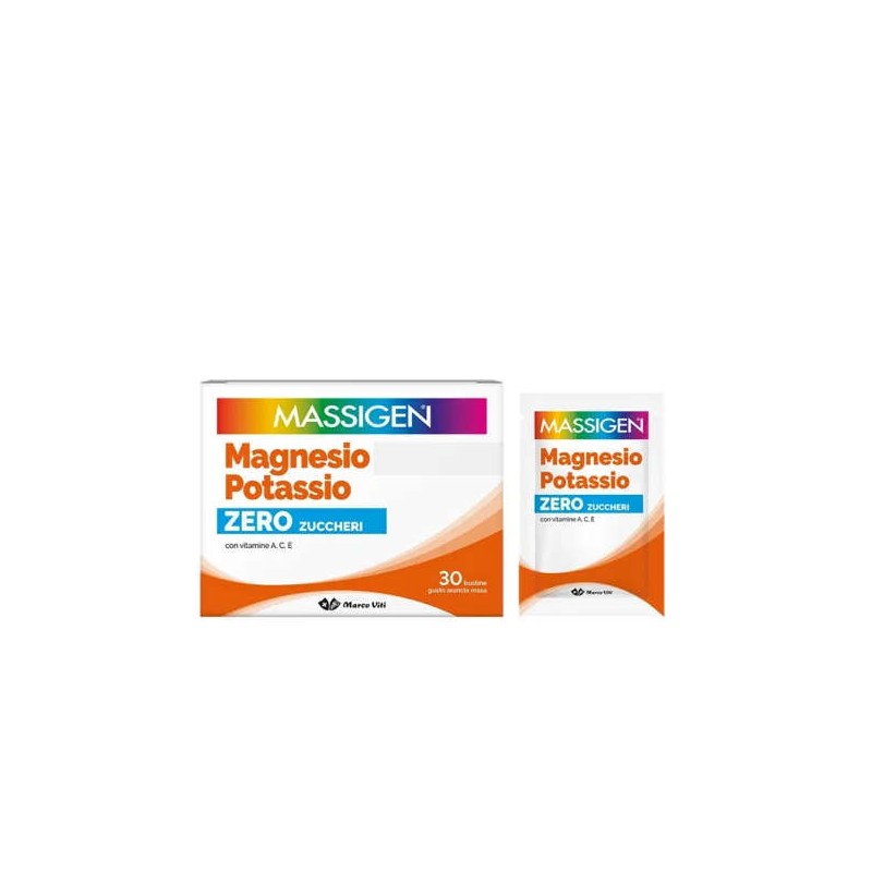 Scatola originale del prodotto Massigen Magnesio Potassio Zero Zuccheri per Benessere Muscolare e Nervoso 30 Bustine Scatola originale del prodotto Massigen Magnesio Potassio Zero Zuccheri per Benessere Muscolare e Nervoso 30 Bustine