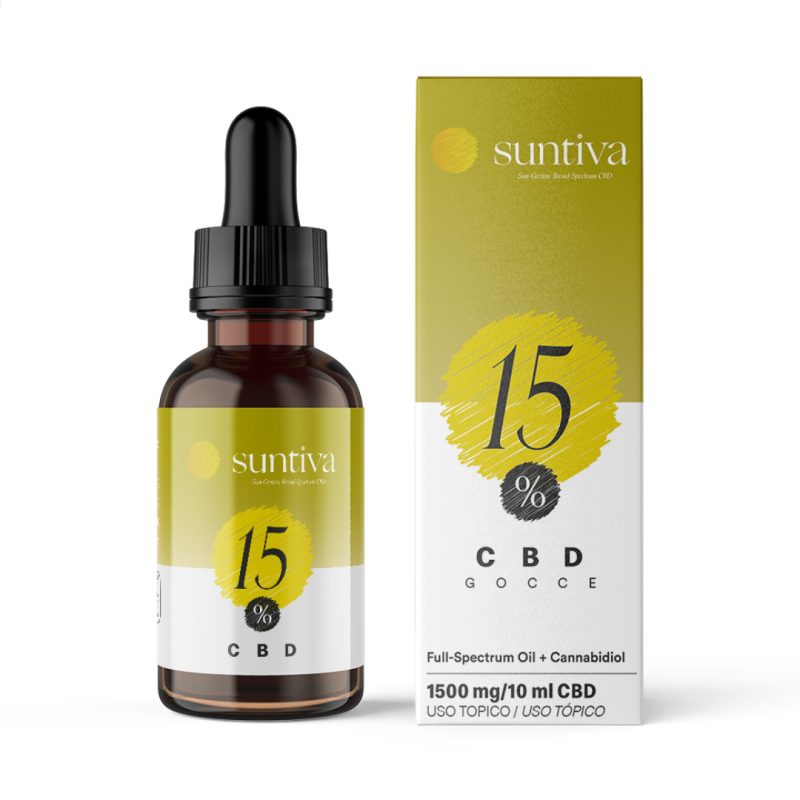 Flacone di Suntiva 15% CBD per Equilibrio Mentale Gocce Uso Topico 10ml