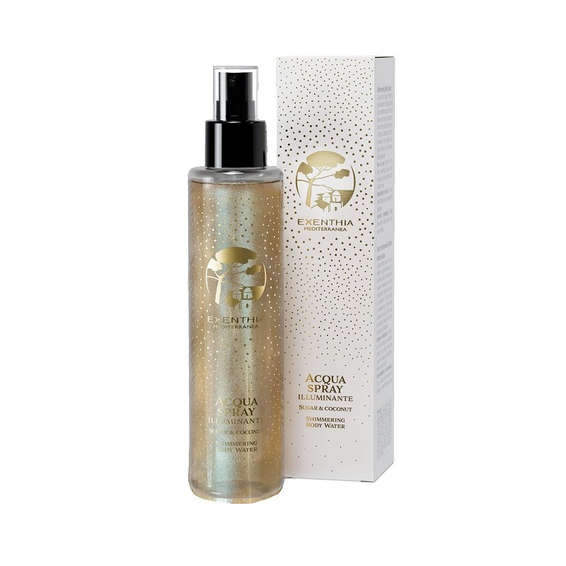 Packaging del prodotto Exenthia Mediterranea Sugar & Coconut Acqua Corpo Shimmer per Pelle Luminosa Spray 150 ml Packaging del prodotto Exenthia Mediterranea Sugar & Coconut Acqua Corpo Shimmer per Pelle Luminosa Spray 150 ml