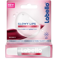 Dettaglio del packaging di Labello Glowy Lips Berry balsamo labbra idratante e luminoso 10 ml Dettaglio del packaging di Labello Glowy Lips Berry balsamo labbra idratante e luminoso 10 ml