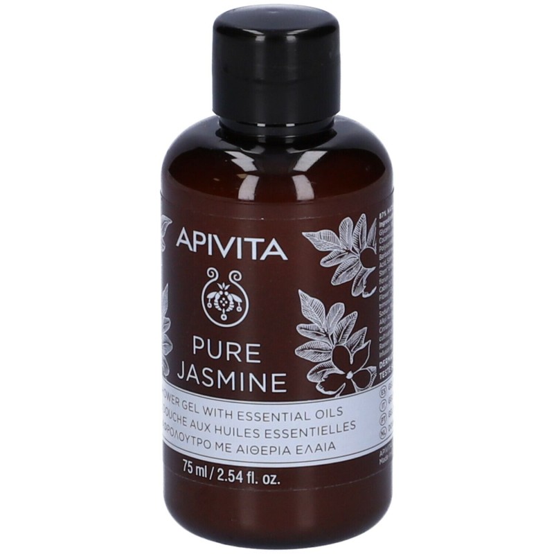 Confezione originale di Apivita Pure Jasmine Mini Gel Doccia Idratante 75ml