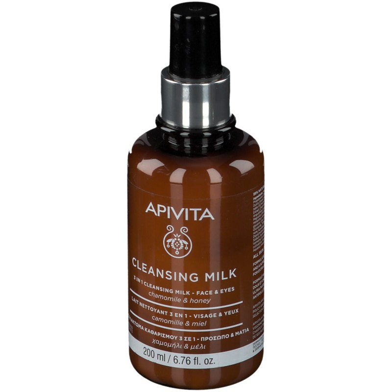 Primo piano di Apivita Face Cleansing Latte Detergente 3in1 Viso Occhi 200ml Detergente Naturale Primo piano di Apivita Face Cleansing Latte Detergente 3in1 Viso Occhi 200ml Detergente Naturale
