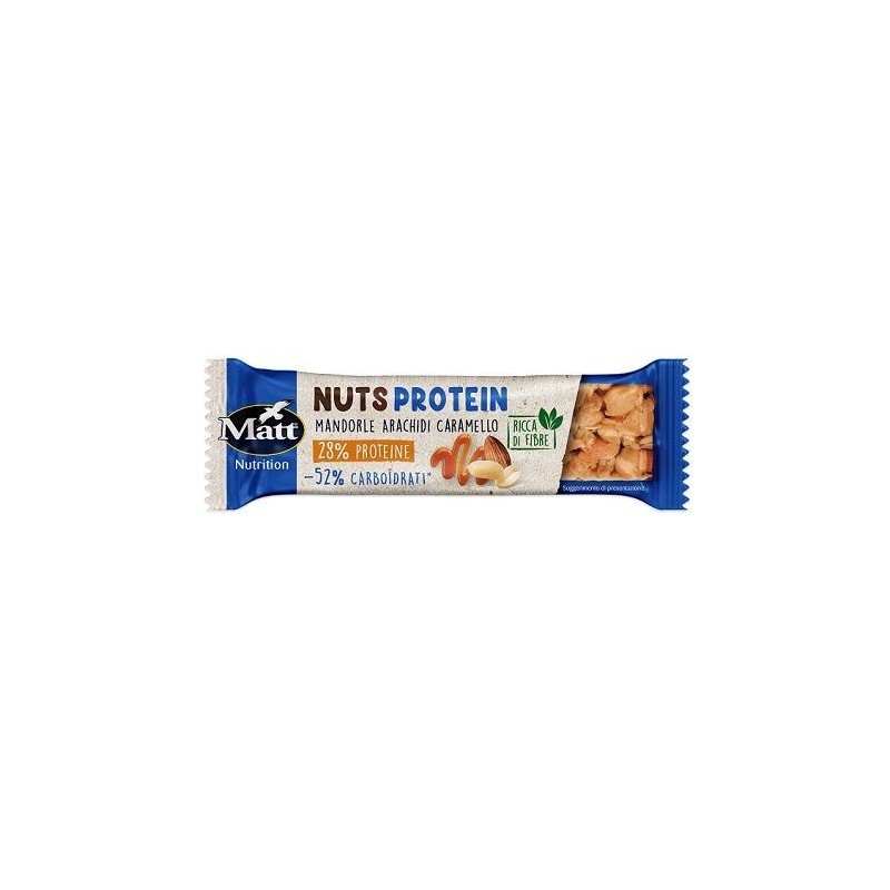 Confezione originale di Matt Nuts Protein Barretta Arachidi Caramello Mandorle 39g Snack Proteico Confezione originale di Matt Nuts Protein Barretta Arachidi Caramello Mandorle 39g Snack Proteico