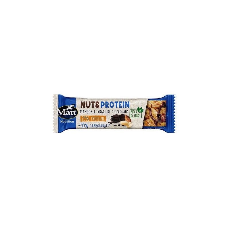 Immagine della scatola di Matt Nuts Protein Barretta Arachidi/Cioccolato/Mandorle Snack Proteico 39g Immagine della scatola di Matt Nuts Protein Barretta Arachidi/Cioccolato/Mandorle Snack Proteico 39g
