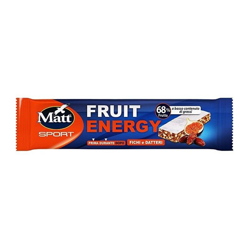 Dettaglio del packaging di Matt Sport Barretta Fruit Energy Fichi e Datteri Snack Energetico 30g