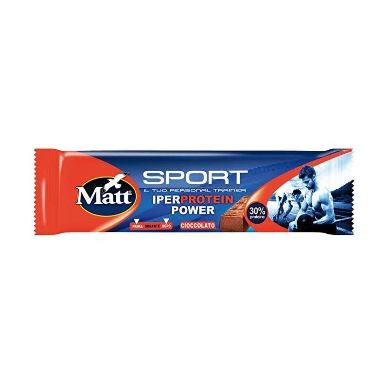 Primo piano di Matt Sport Barretta IperProtein Power Cioccolato Snack Proteico 35g Primo piano di Matt Sport Barretta IperProtein Power Cioccolato Snack Proteico 35g
