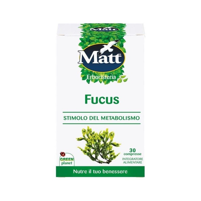 Pack ufficiale del prodotto Matt Erboristeria Fucus Integratore Iodio Metabolismo 30 Compresse Pack ufficiale del prodotto Matt Erboristeria Fucus Integratore Iodio Metabolismo 30 Compresse