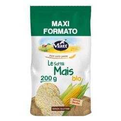 Dettaglio del packaging di Matt Gallette Le Sottili Mais Bio snack senza glutine 200g