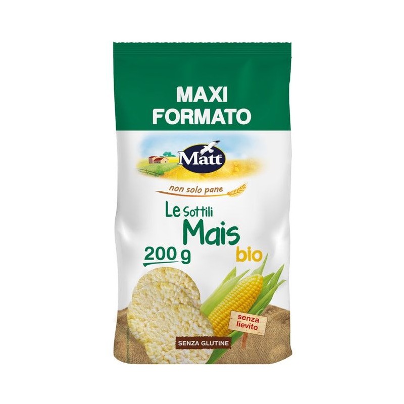 Dettaglio del packaging di Matt Gallette Le Sottili Mais Bio snack senza glutine 200g Dettaglio del packaging di Matt Gallette Le Sottili Mais Bio snack senza glutine 200g