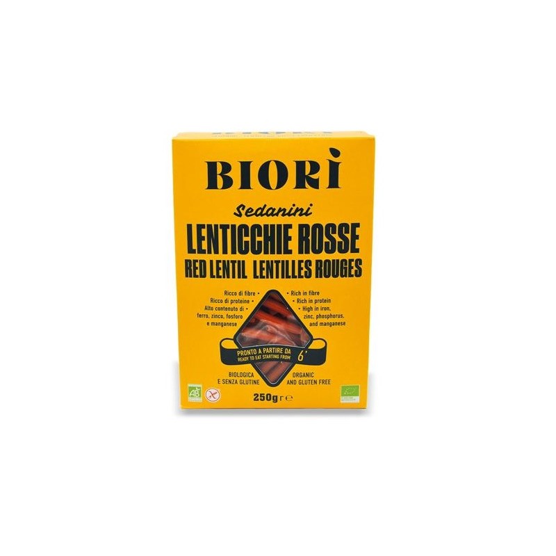 Biori' Sedanini di Lenticchie Rosse Pasta Senza Glutine 250g Biori' Sedanini di Lenticchie Rosse Pasta Senza Glutine 250g