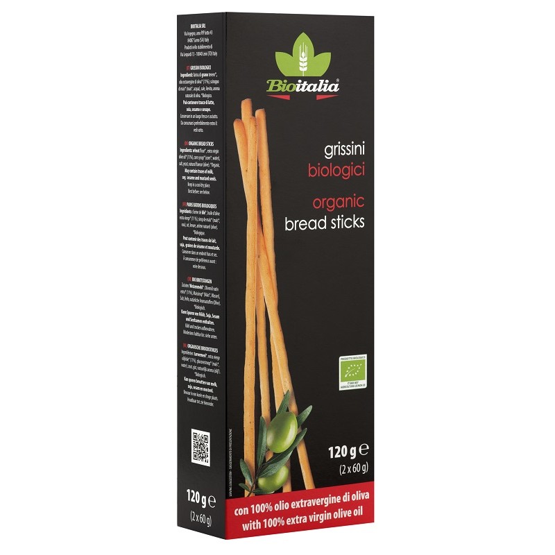 Bioitalia Grissini Bio con Olio Evo snack biologico con olio extravergine di oliva 120 g