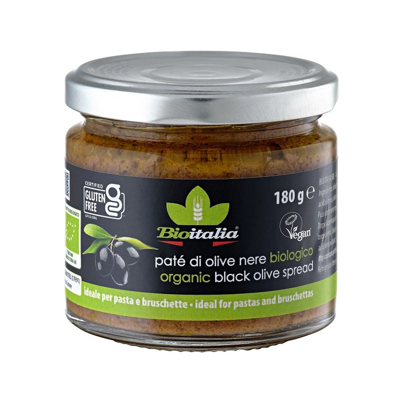 Bioitalia Patè di Olive Nere Bio, crema spalmabile senza glutine e vegana 180 g Bioitalia Patè di Olive Nere Bio, crema spalmabile senza glutine e vegana 180 g