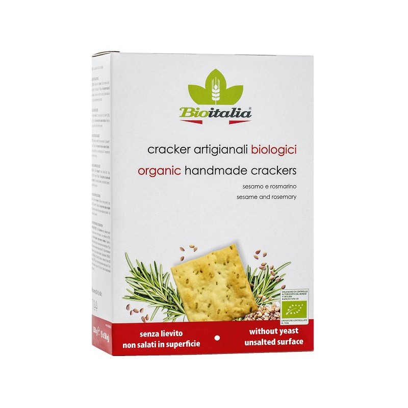Bioitalia Crackers Bio al Sesamo e Rosmarino snack biologico croccante 250g Bioitalia Crackers Bio al Sesamo e Rosmarino snack biologico croccante 250g
