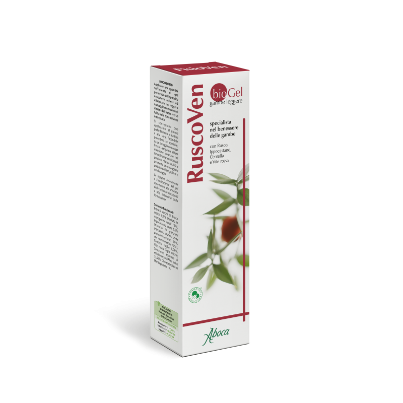 Immagine della scatola di Aboca Ruscoven Bio Gel Benessere Gambe 100ml Immagine della scatola di Aboca Ruscoven Bio Gel Benessere Gambe 100ml