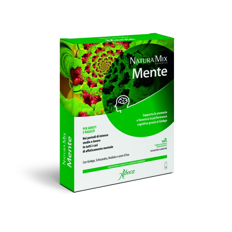 Confezione originale di Aboca Natura Mix Advanced Mente Concentrato Fluido 10 Flaconcini