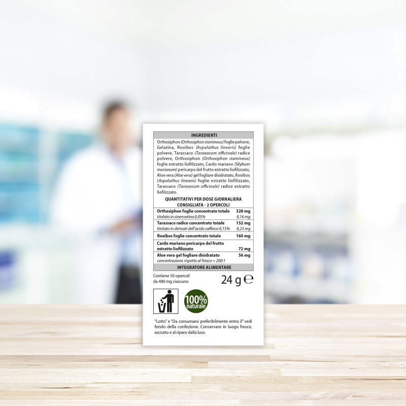 Dettaglio del packaging di Aboca Fisiodepur Integratore Alimentare Depurativo 50 Opercoli Dettaglio del packaging di Aboca Fisiodepur Integratore Alimentare Depurativo 50 Opercoli