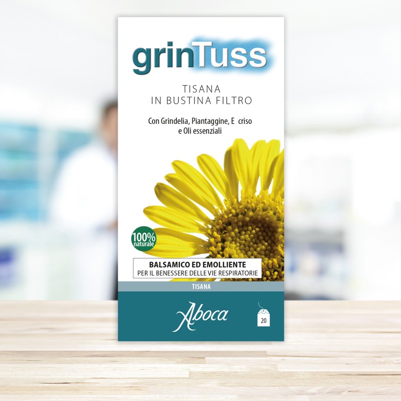 Dettaglio del packaging di Grintuss Tisana Integratore Vie Respiratorie 20 Bustine Dettaglio del packaging di Grintuss Tisana Integratore Vie Respiratorie 20 Bustine