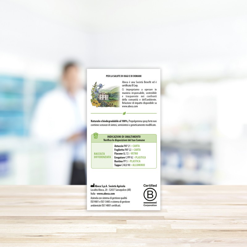 Primo piano di Aboca PropolGemma Spray Forte per Mal di Gola 30ml