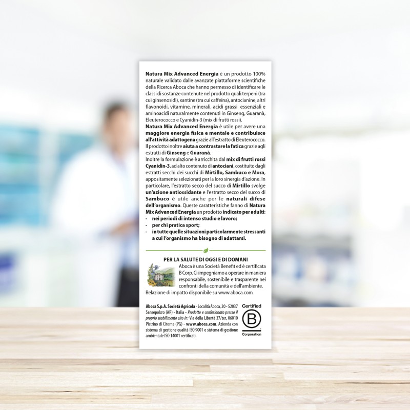 Pack ufficiale del prodotto Aboca Natura Mix Advanced Energia 20 Bustine Orosolubili Energizzanti Pack ufficiale del prodotto Aboca Natura Mix Advanced Energia 20 Bustine Orosolubili Energizzanti