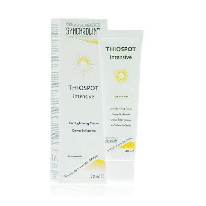 Dettaglio del packaging di Synchroline Thiospot Intensive crema schiarente per macchie 30ml