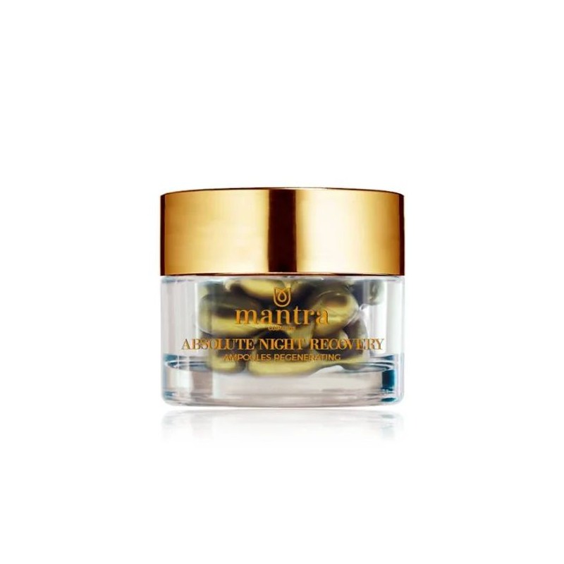 Presentazione grafica di Mantra Cosmetics Absolute Night Recovery Ampolle Antirughe trattamento notte 24 ampolle monouso