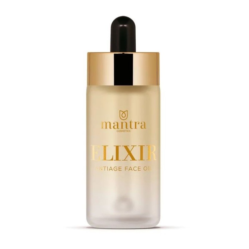 Foto esplicativa di Mantra Cosmetics Elixir Antiage Face Oil olio viso antiage rimpolpante 30ml