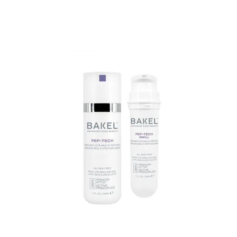 Confezione commerciale diBakel Pep-Tech Case & Refill Siero Anti-età Idratante per Pelle Compatta e Idratata 30ml