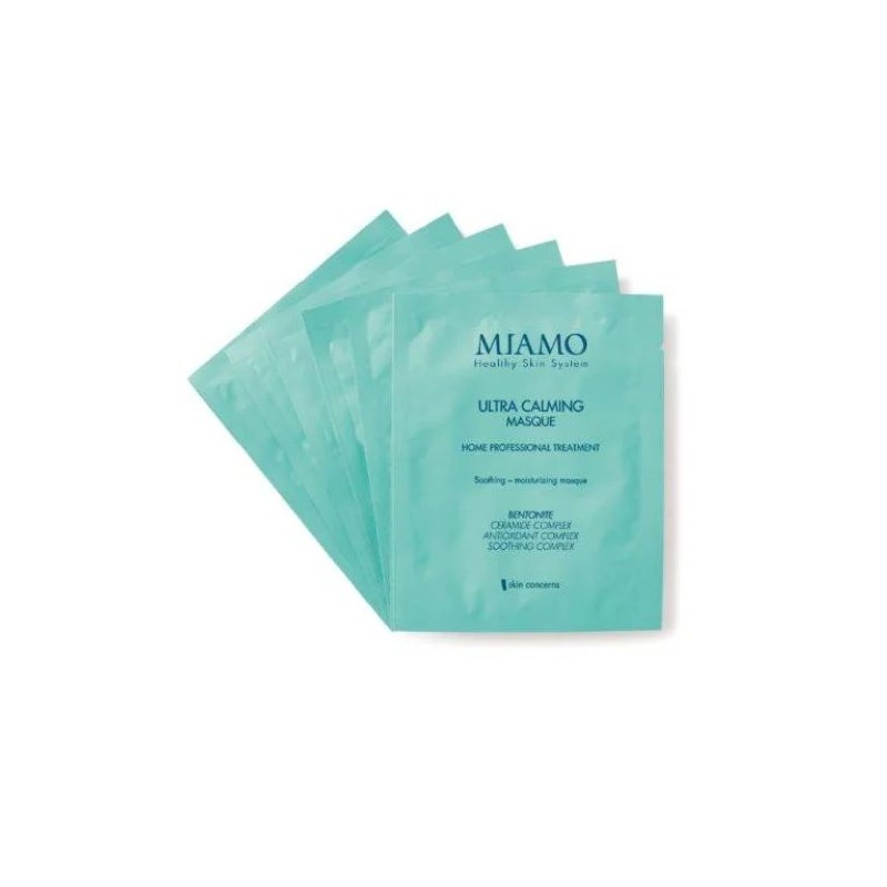 Scatola integra del prodotto Miamo Ultra Calming Masque maschera lenitiva idratante per pelle sensibile 6x10ml